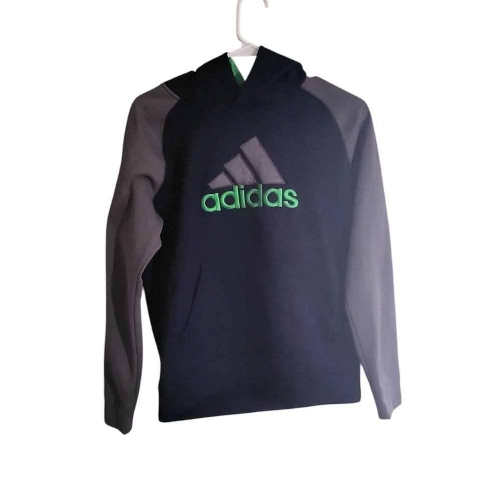 Adidas Navy and Gray Hoodie with Green Logo